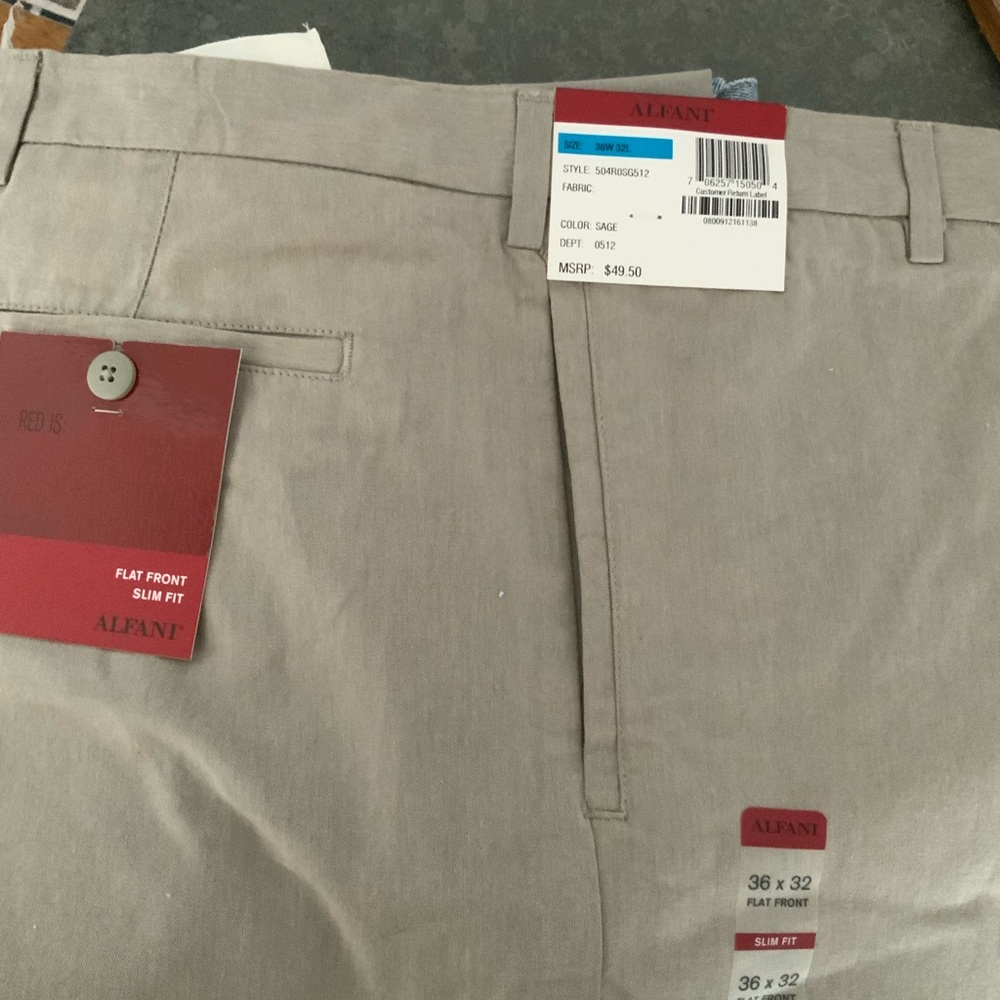 Alfani Men's Slim Fit Khaki Beige Chinos Flat Front